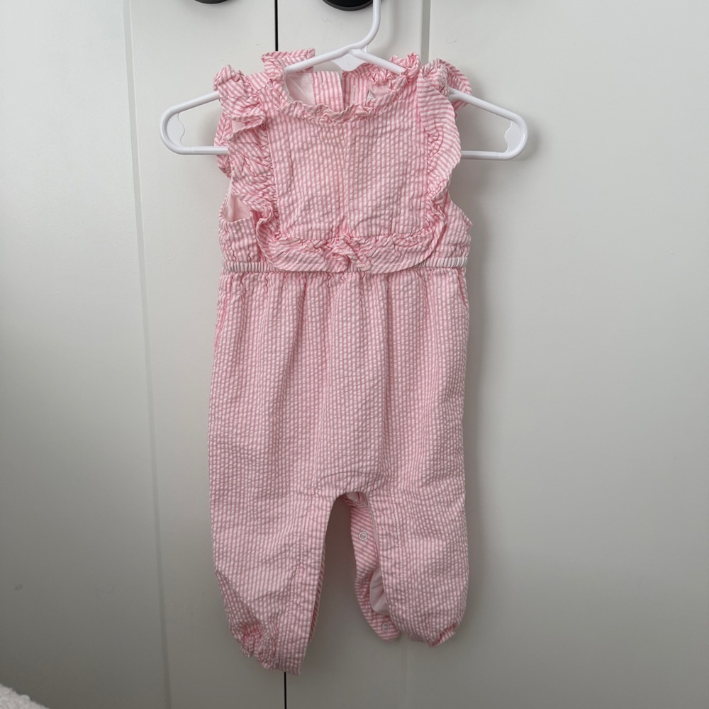 Janie and Jack Pink Striped Ruffle Romper